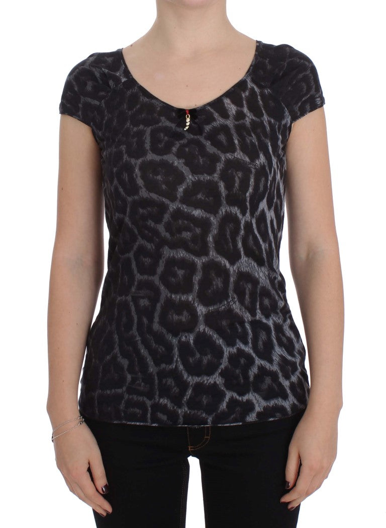 Cavalli Gray Leopard Modal T-Shirt Blouse Top | Regal Royce