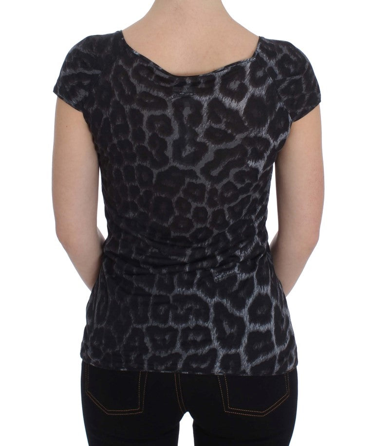 Cavalli Gray Leopard Modal T-Shirt Blouse Top | Regal Royce