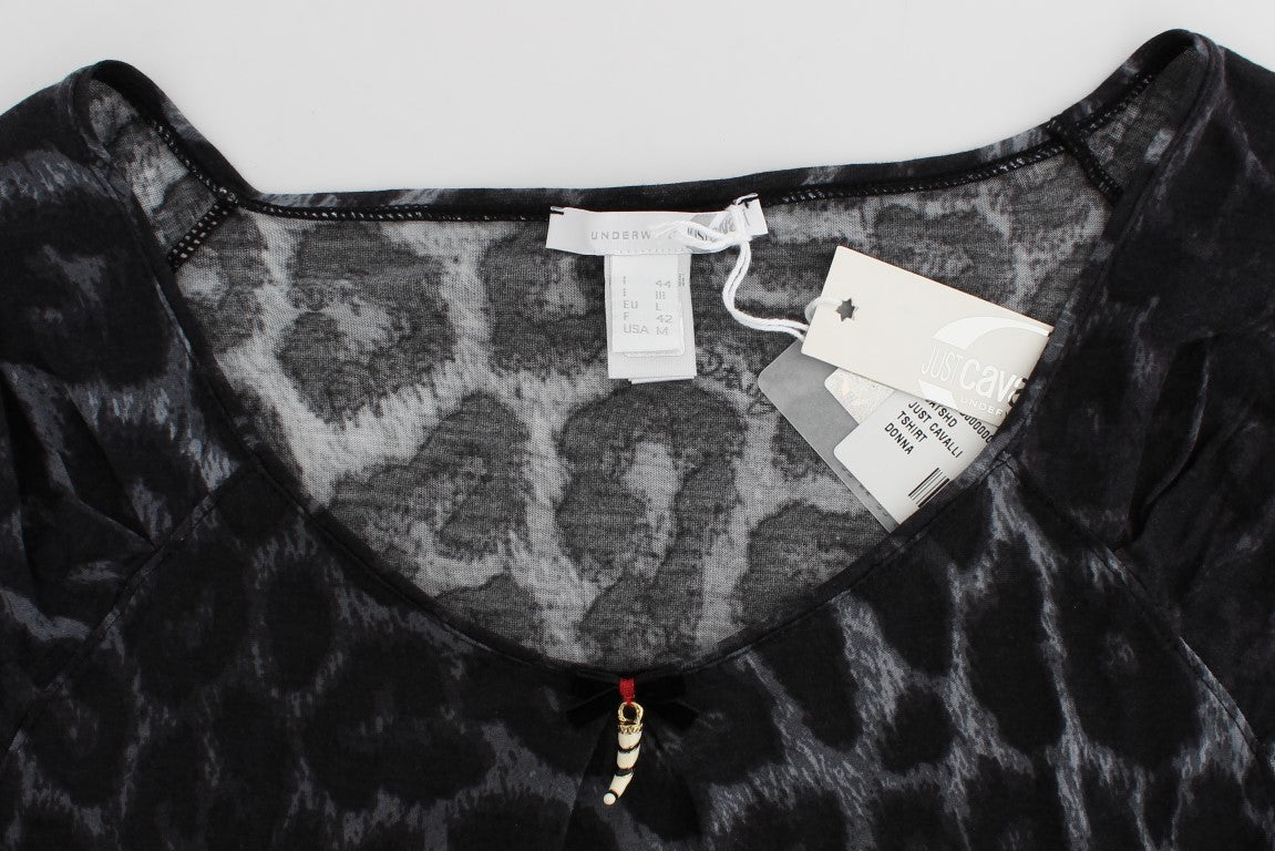 Cavalli Gray Leopard Modal T-Shirt Blouse Top | Regal Royce
