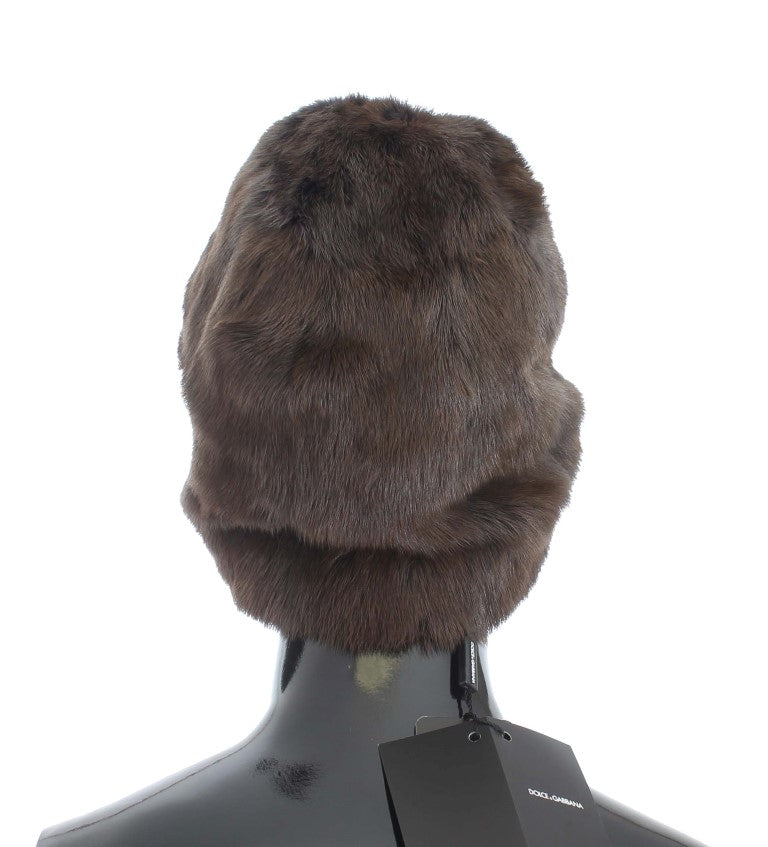 Dolce & Gabbana Brown Weasel Fur Womens Cashmere Hat Beanie | Regal Royce