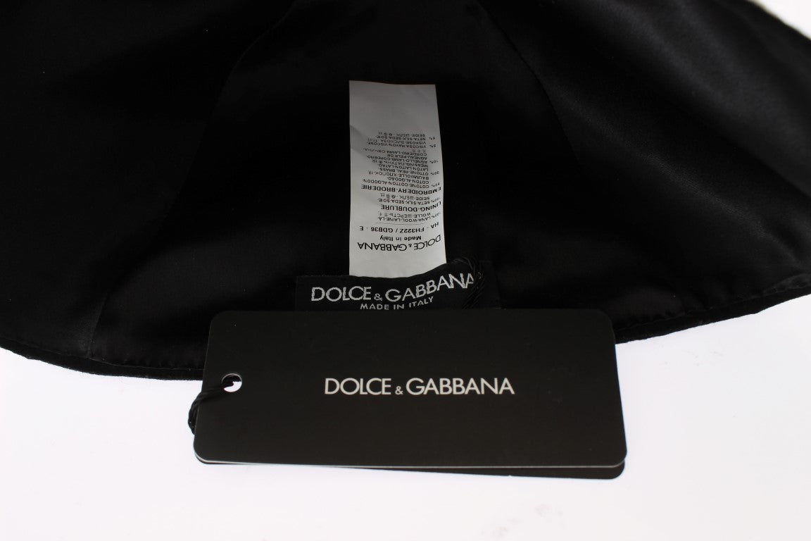Dolce & Gabbana Black Wool White Floral Gold Leaf Hat | Regal Royce