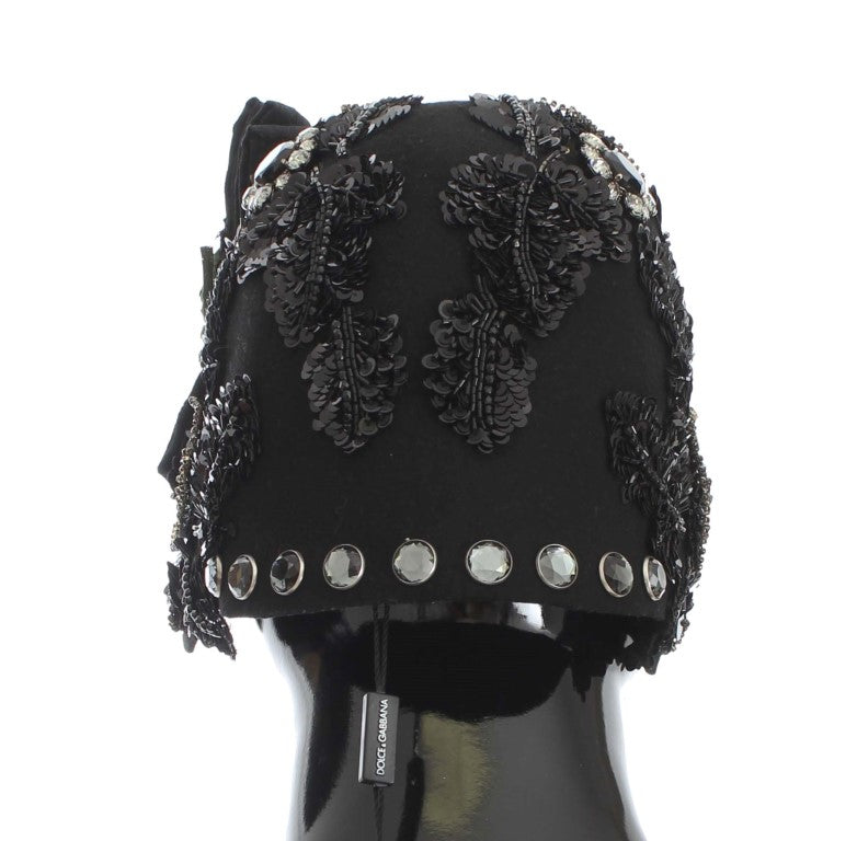 Dolce & Gabbana Black Crystal Gold Cherries Brooch Hat | Regal Royce