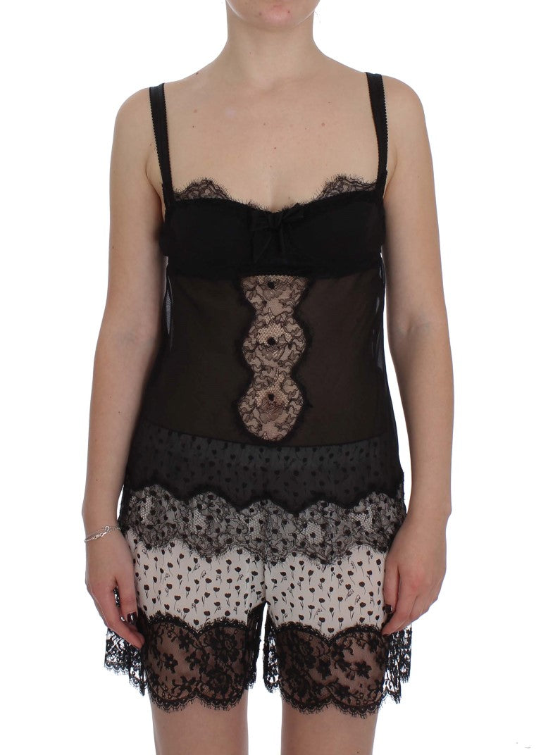 Dolce & Gabbana Black Silk Floral Lace Lingerie Top | Regal Royce