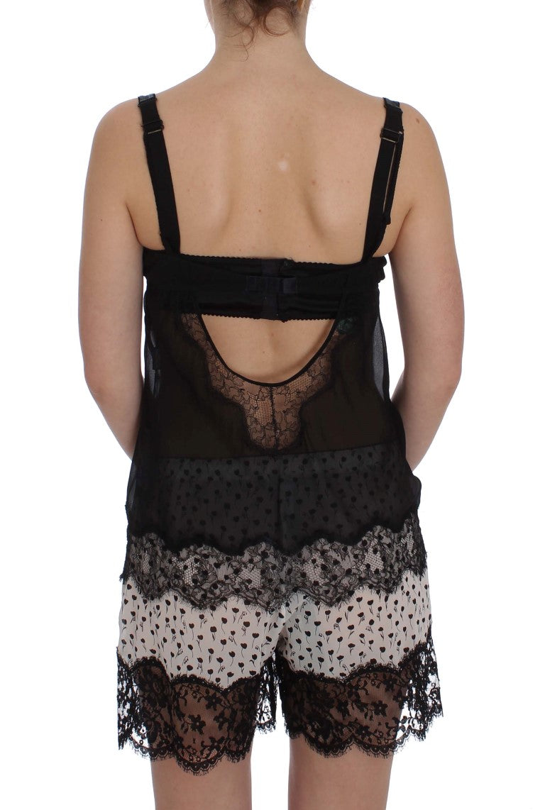 Dolce & Gabbana Black Silk Floral Lace Lingerie Top | Regal Royce