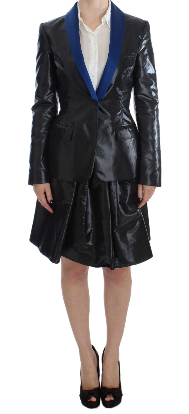 Exte Black Blue Two Piece Suit Skirt & Blazer | Regal Royce