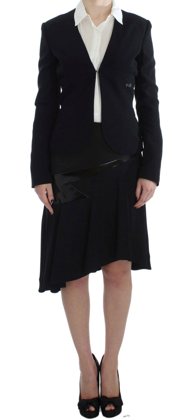 Exte Black Blue Two Piece Suit Skirt & Blazer | Regal Royce