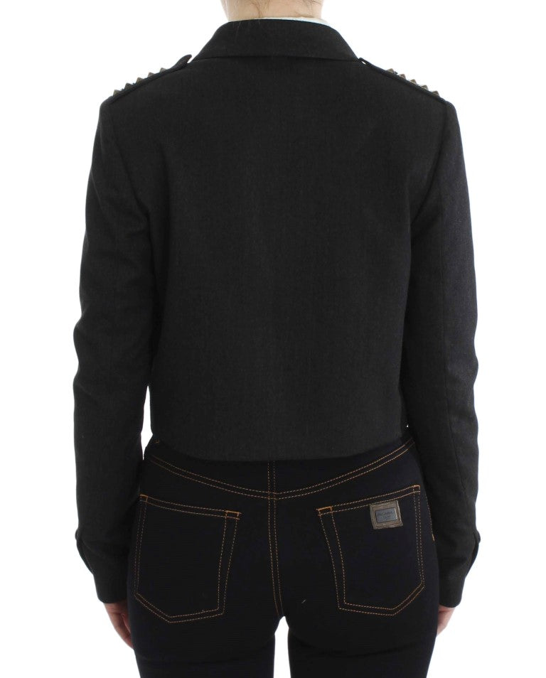 Exte Gray Stretch Gold Studded Short Jacket | Regal Royce