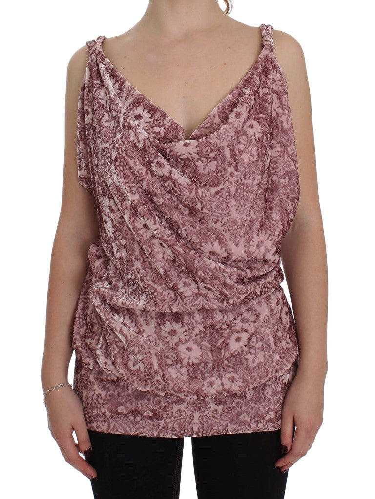Exte Pink Floral Print Viscose Silk Blouse Top | Regal Royce