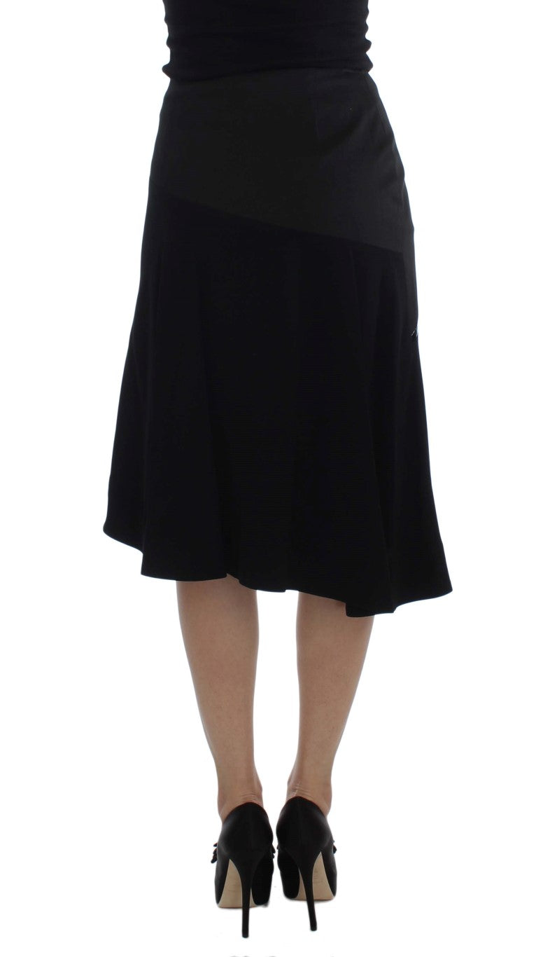 Exte Black Blue Cotton Stretch Straight Skirt | Regal Royce