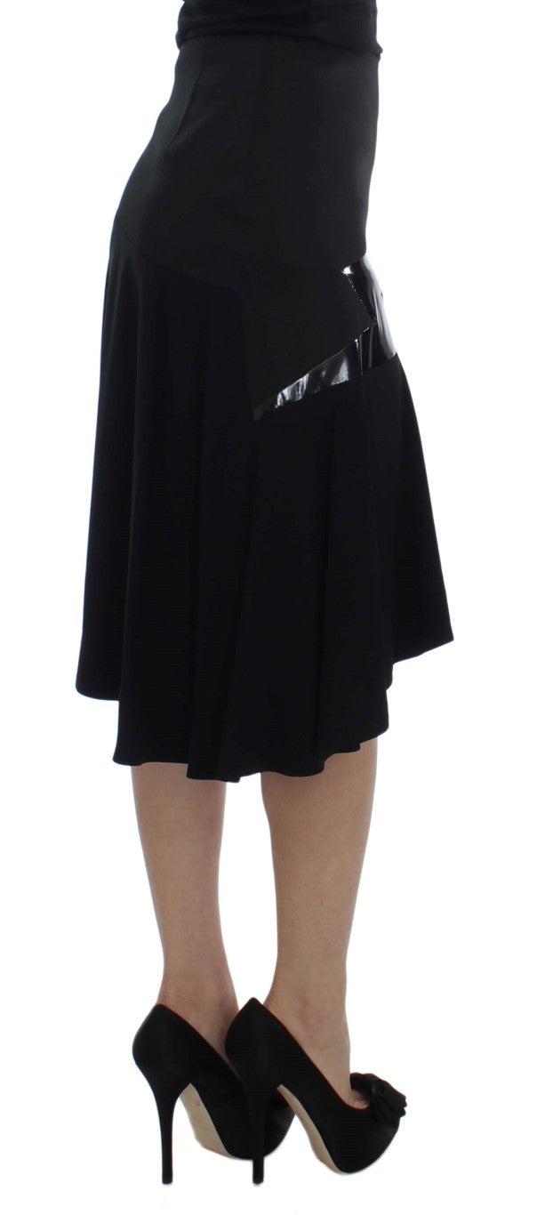 Exte Black Blue Cotton Stretch Straight Skirt | Regal Royce