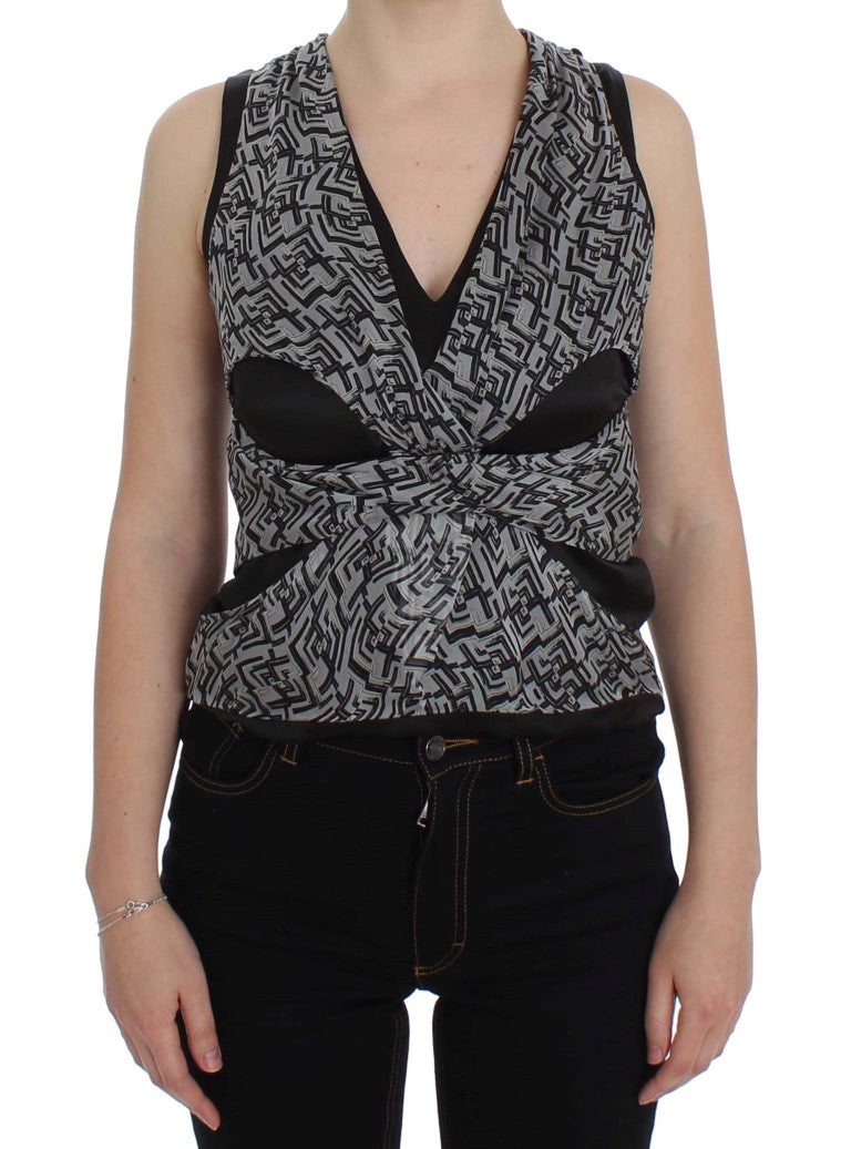 Karl Lagerfeld Gray Black Silk Blouse Top | Regal Royce