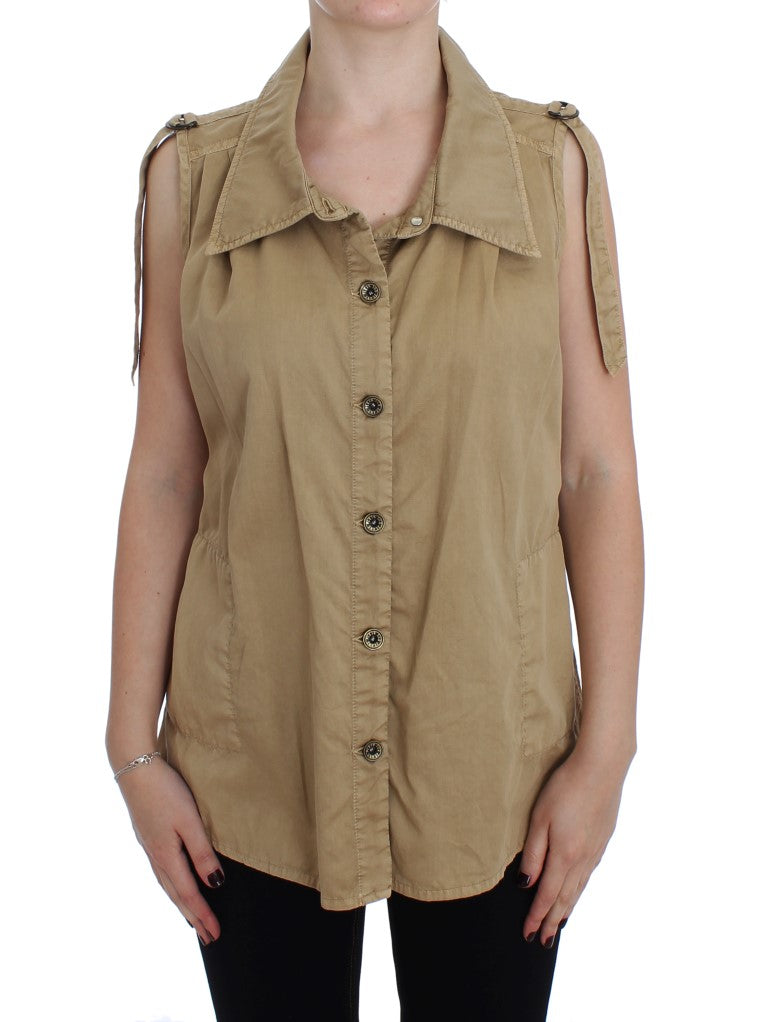 PLEIN SUD Beige Cotton Sleeveless Shirt | Regal Royce