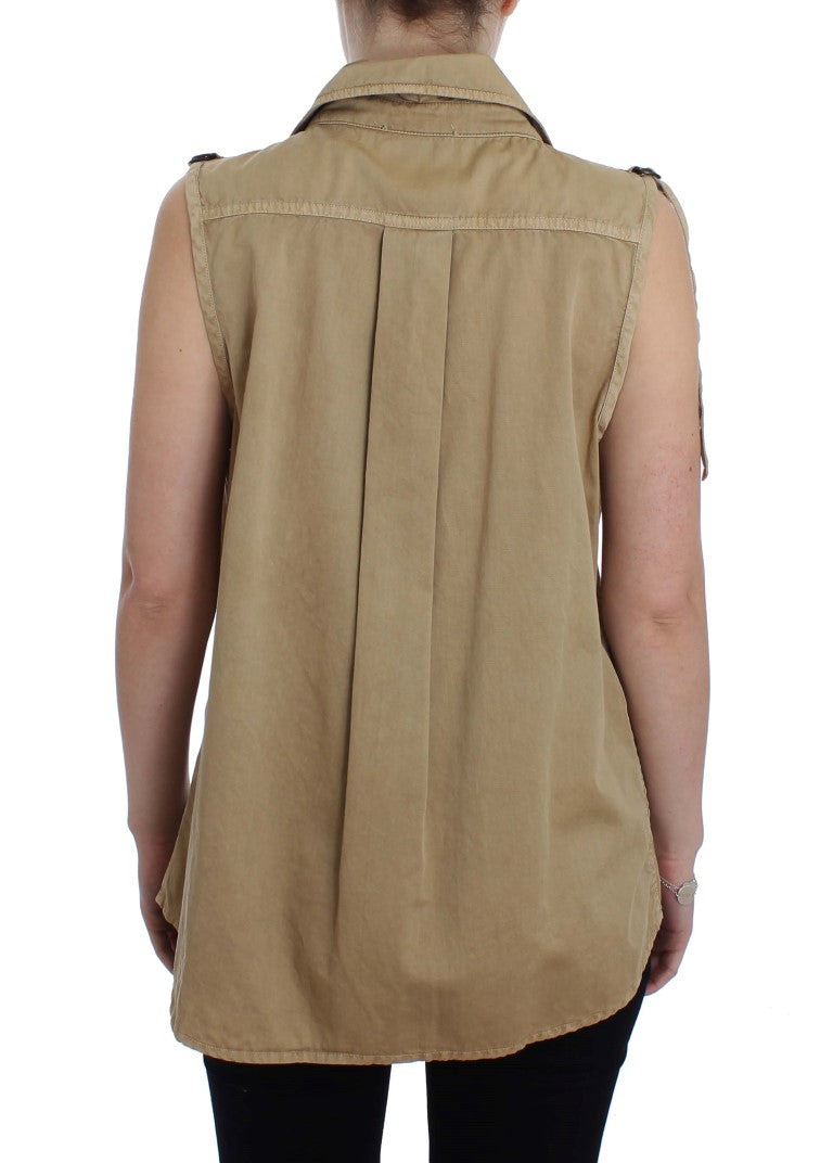 PLEIN SUD Beige Cotton Sleeveless Shirt | Regal Royce