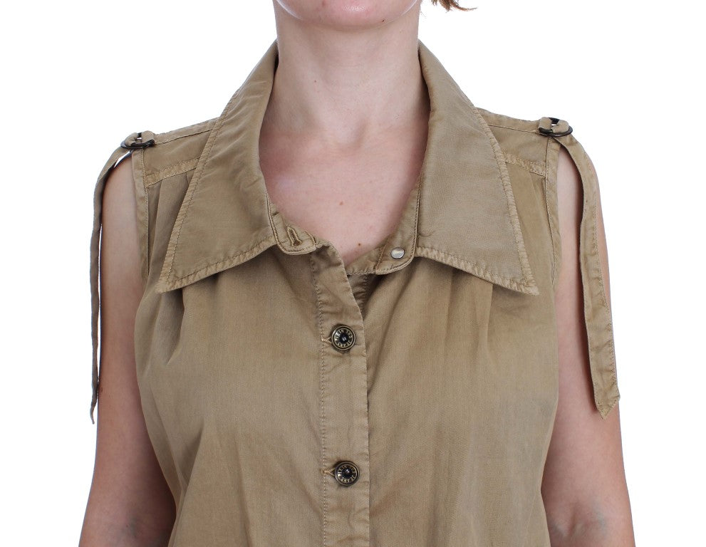 PLEIN SUD Beige Cotton Sleeveless Shirt | Regal Royce