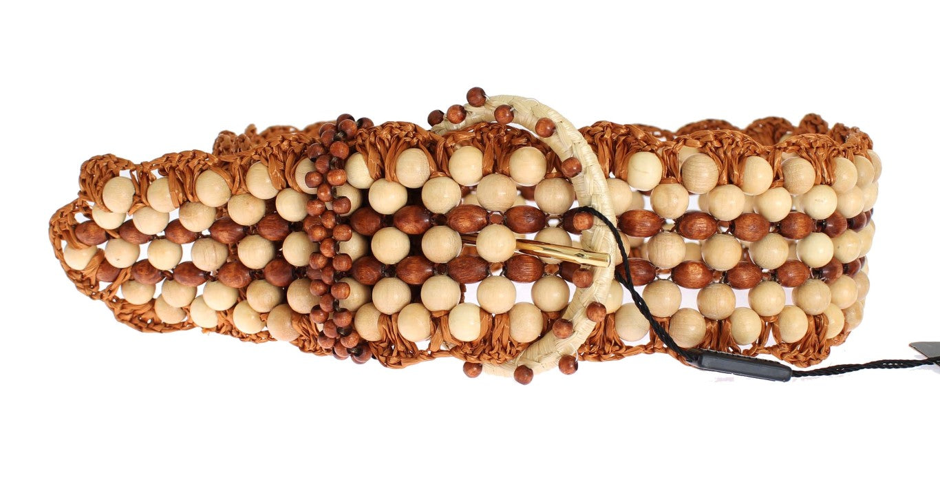 Dolce & Gabbana Brown Raffia Wood Beaded Wide Waist Belt | Regal Royce