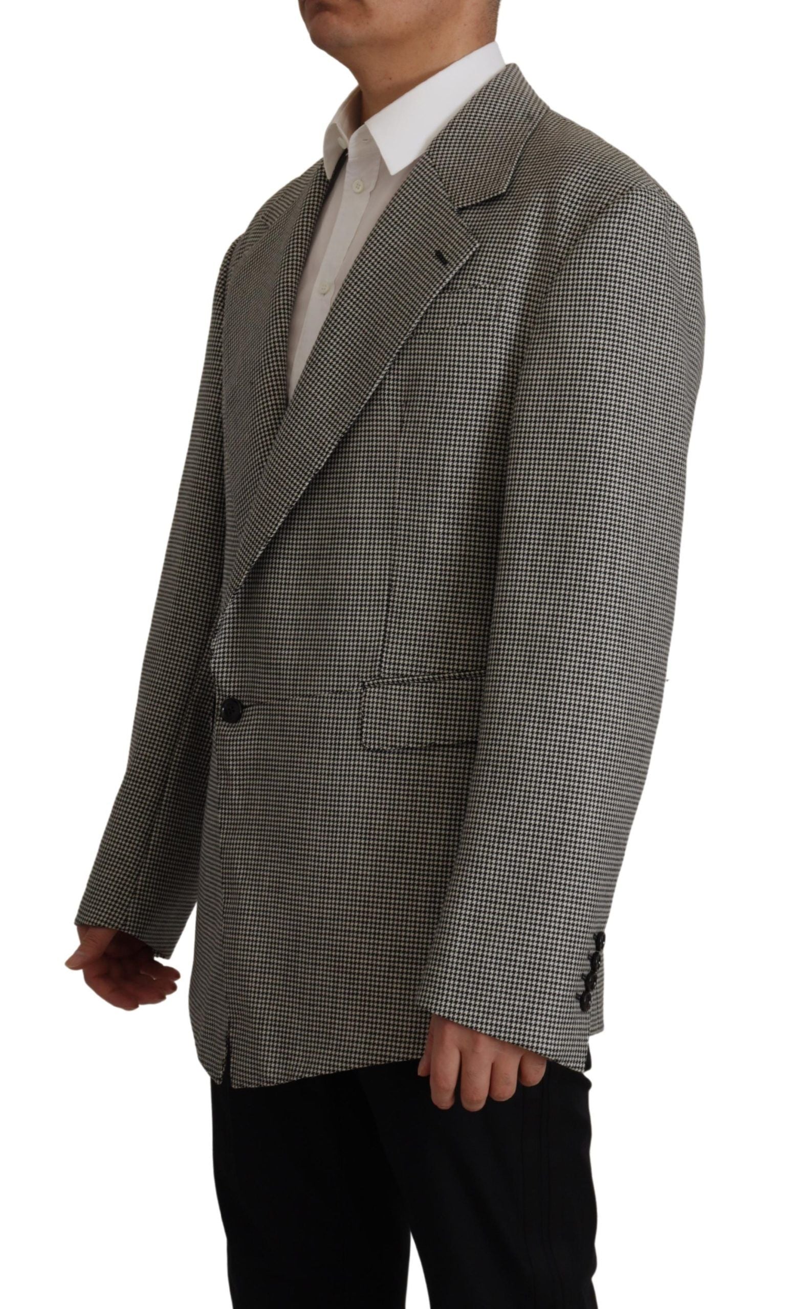 Dolce & Gabbana Gray Checkered Single Breasted Jacket Blazer | Regal Royce