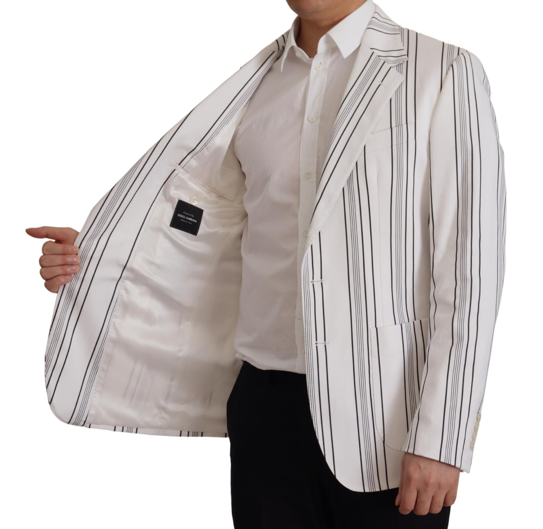 Dolce & Gabbana White Stripes Cotton Single Breasted Blazer | Regal Royce
