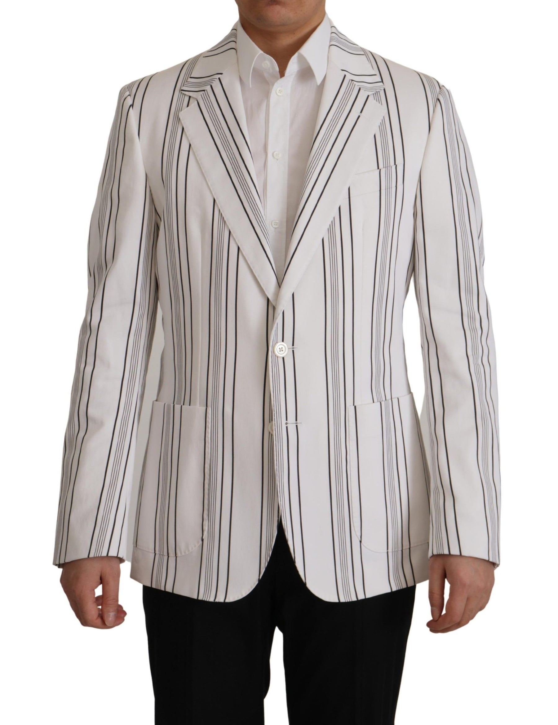 Dolce & Gabbana White Stripes Cotton Single Breasted Blazer | Regal Royce