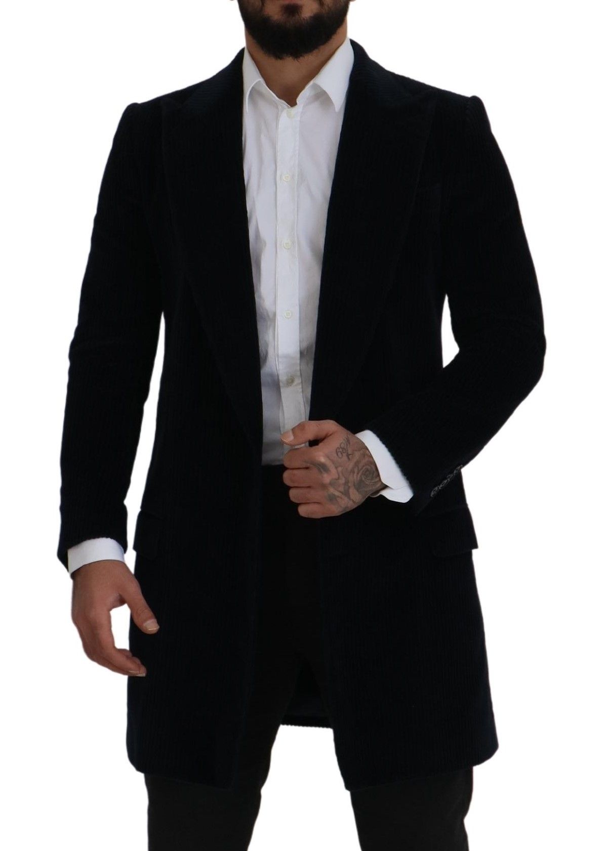 Dolce & Gabbana Black Cotton Cardigan Long Coat Men Jacket | Regal Royce