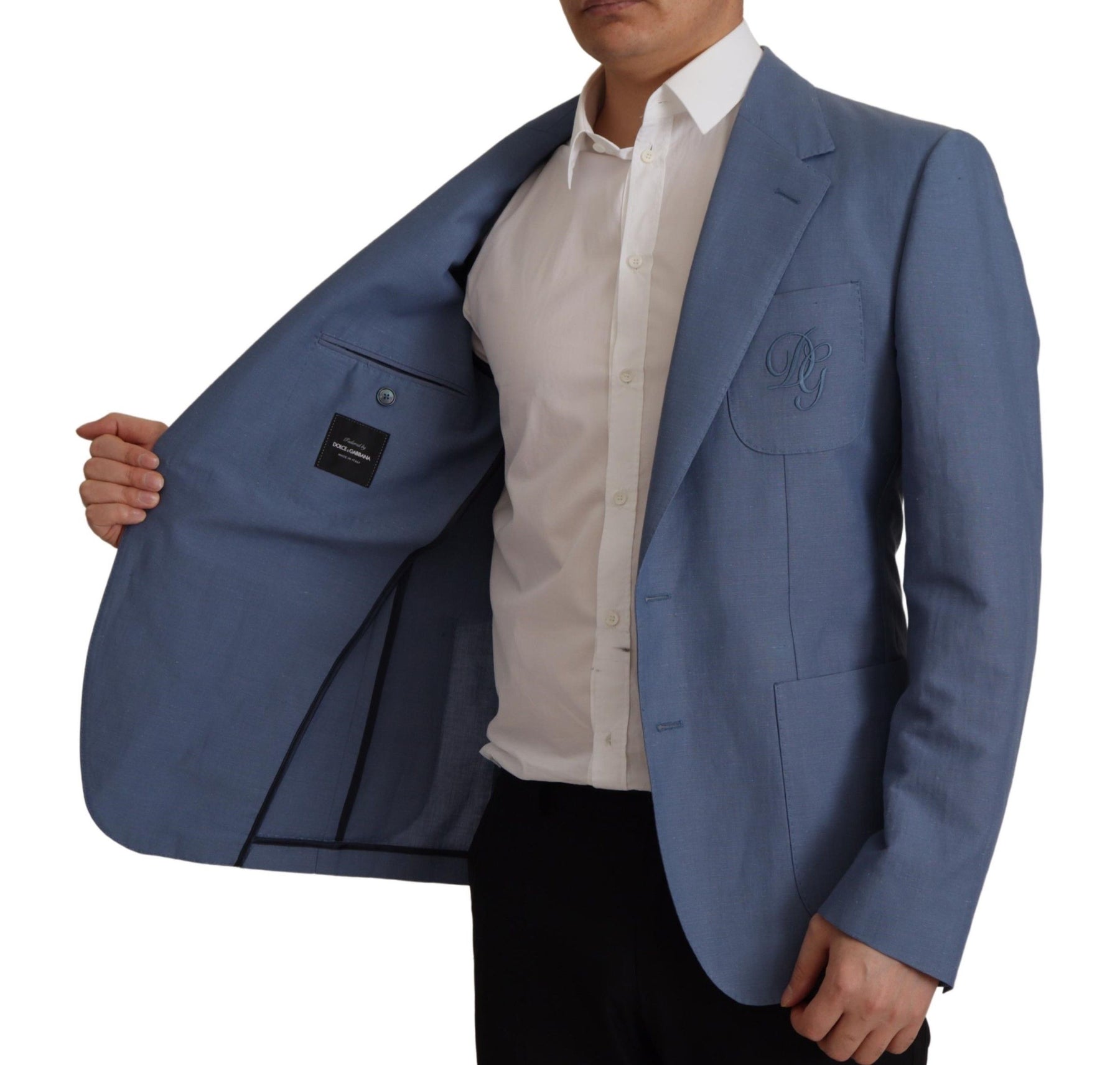 Dolce & Gabbana Blue Single Breasted Logo Blazer Jacket | Regal Royce