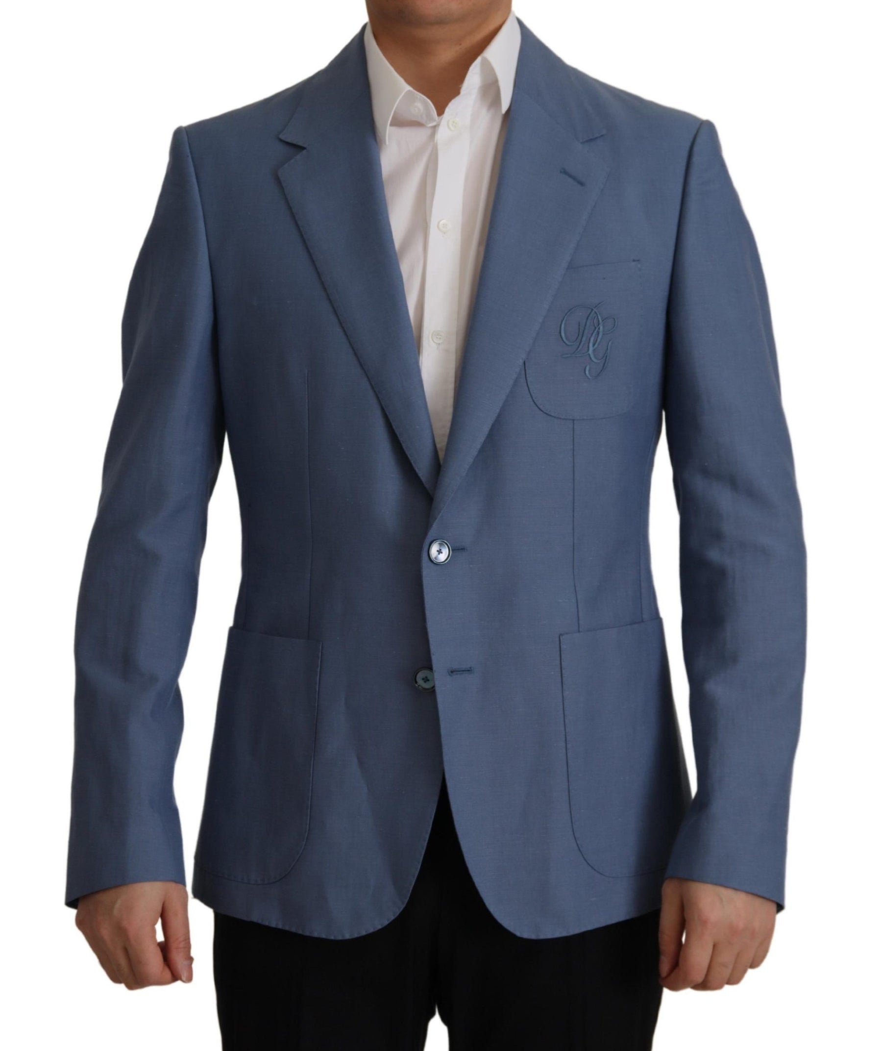 Dolce & Gabbana Blue Single Breasted Logo Blazer Jacket | Regal Royce