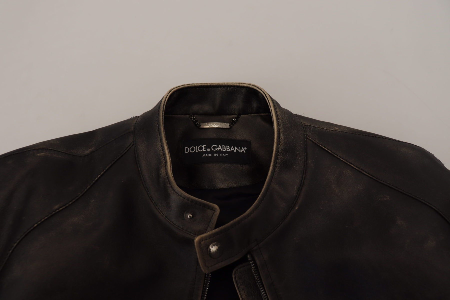 Dolce & Gabbana Black Leather Zipper Biker Coat Jacket | Regal Royce
