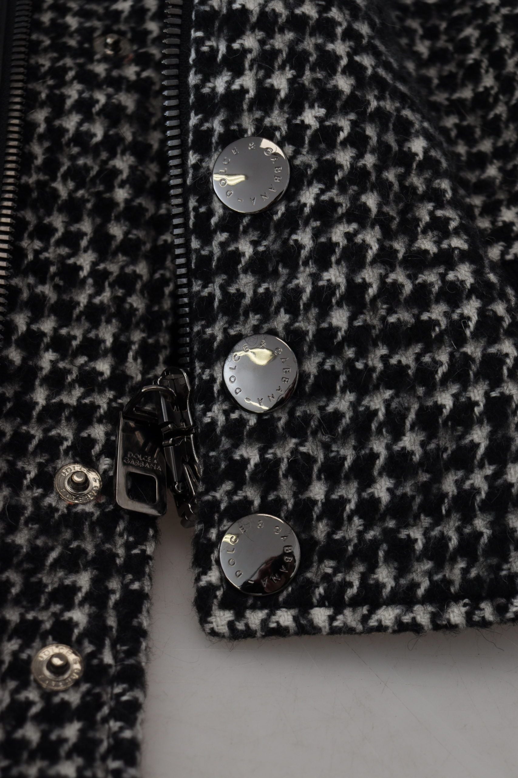 Dolce & Gabbana Black Houndstooth Polyester Bomber Jacket | Regal Royce