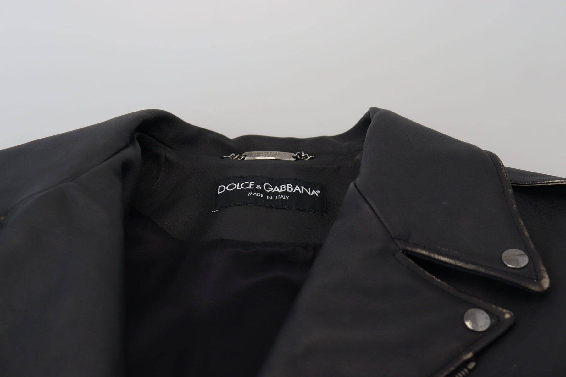 Dolce & Gabbana Black Leather Biker Coat Zipper Jacket | Regal Royce