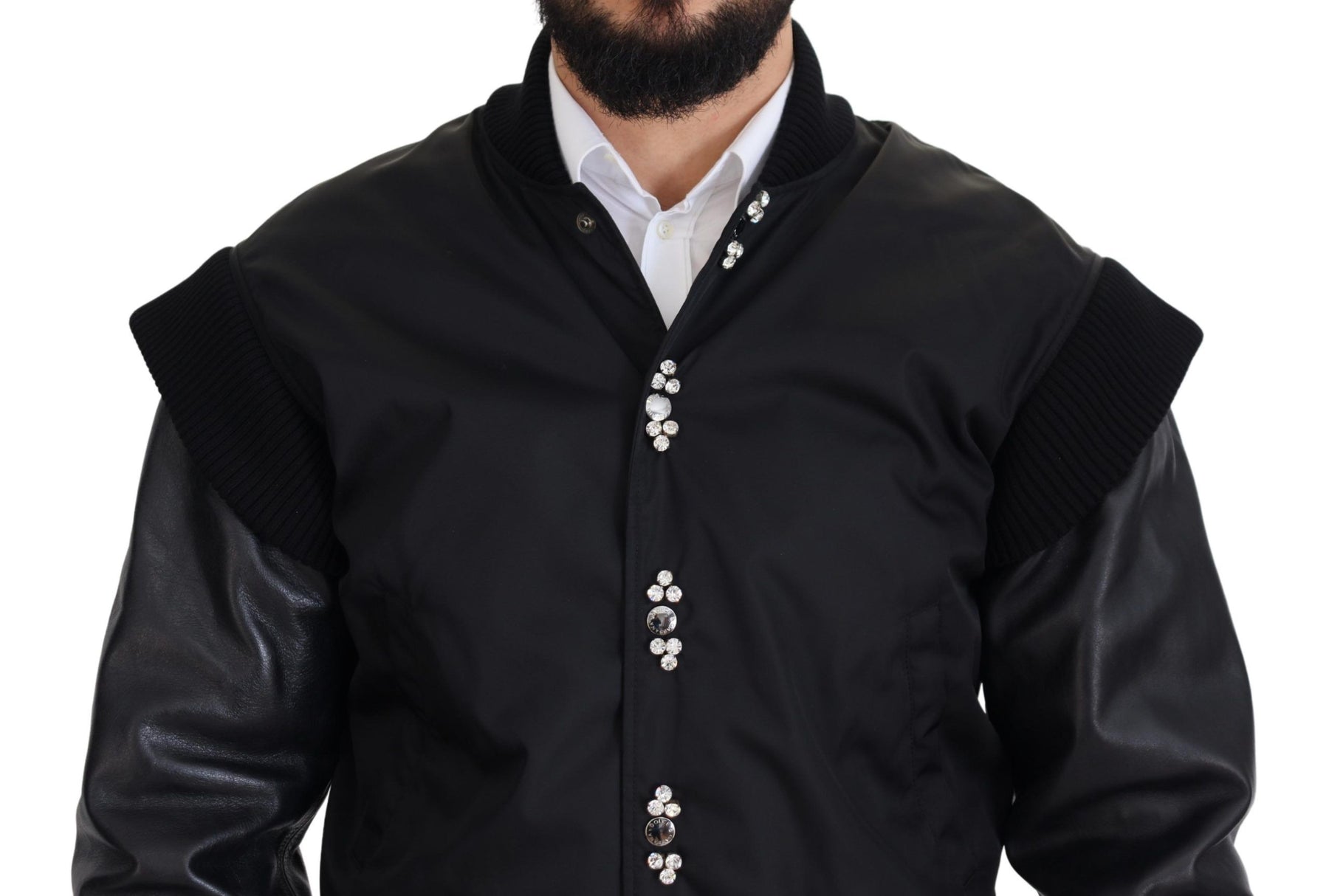 Dolce & Gabbana Black Nylon Crystals Coat Buttons Jacket | Regal Royce