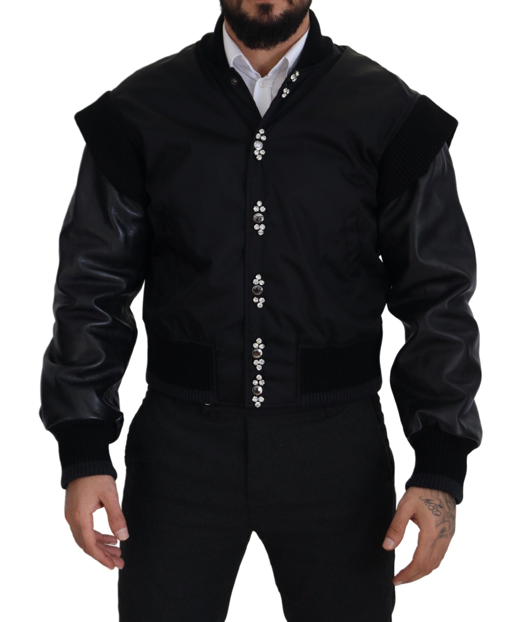 Dolce & Gabbana Black Nylon Crystals Coat Buttons Jacket | Regal Royce