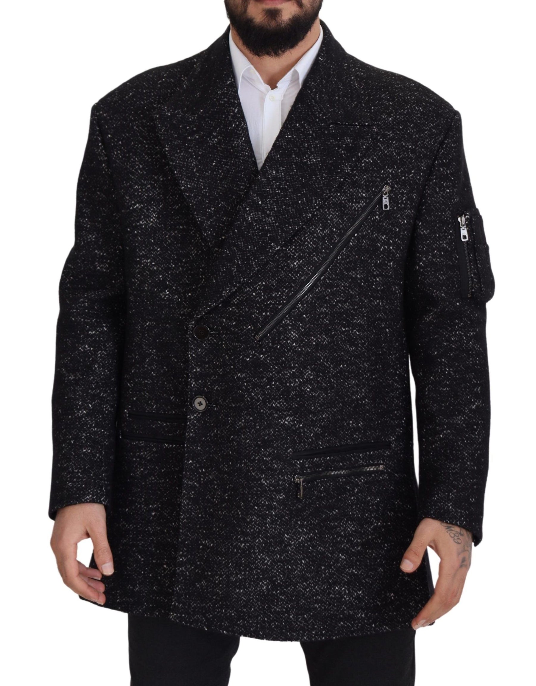 Dolce & Gabbana Black Wool Double Breasted Coat Men Jacket | Regal Royce