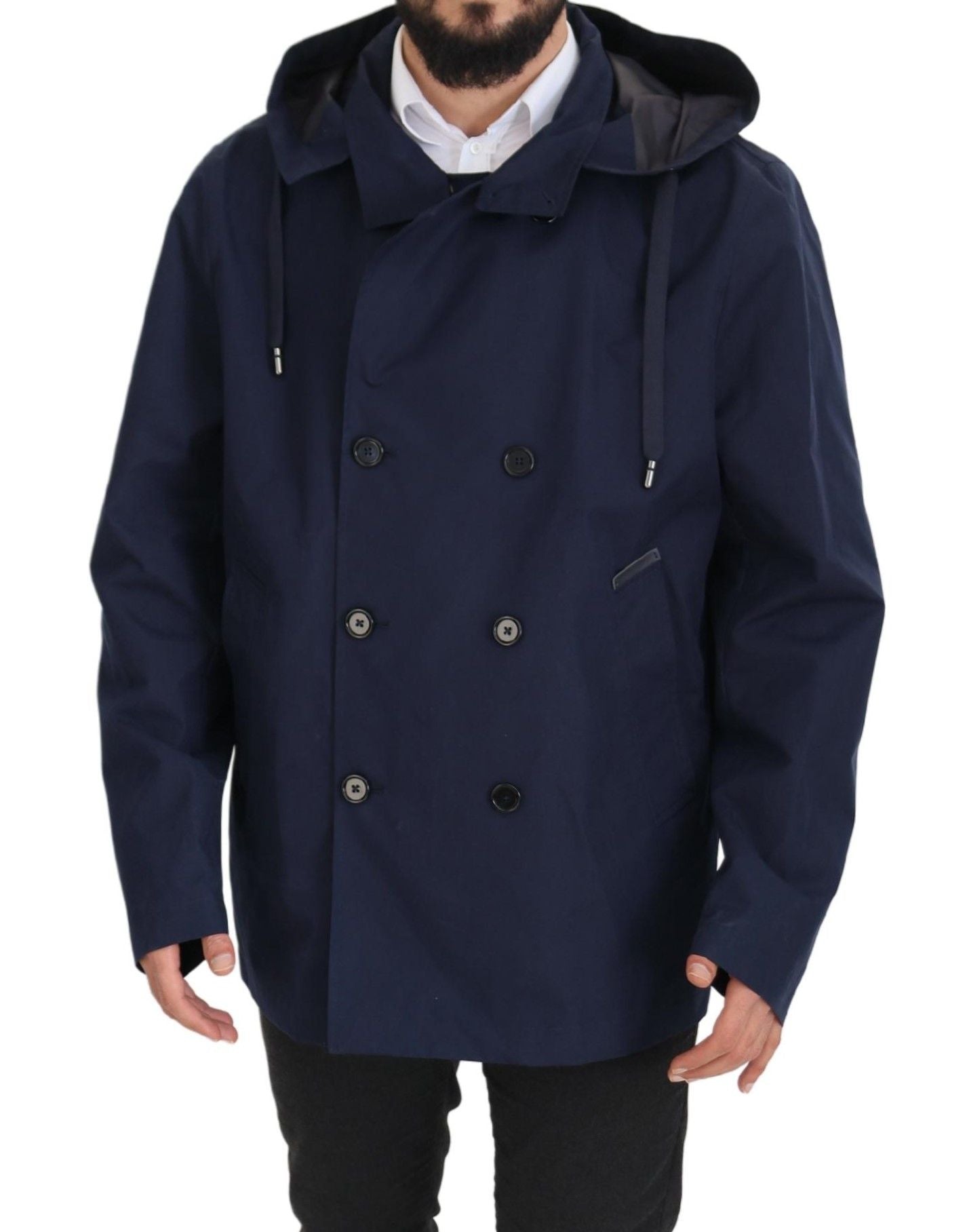 Dolce & Gabbana Blue Hooded Double Breasted Coat Jacket | Regal Royce