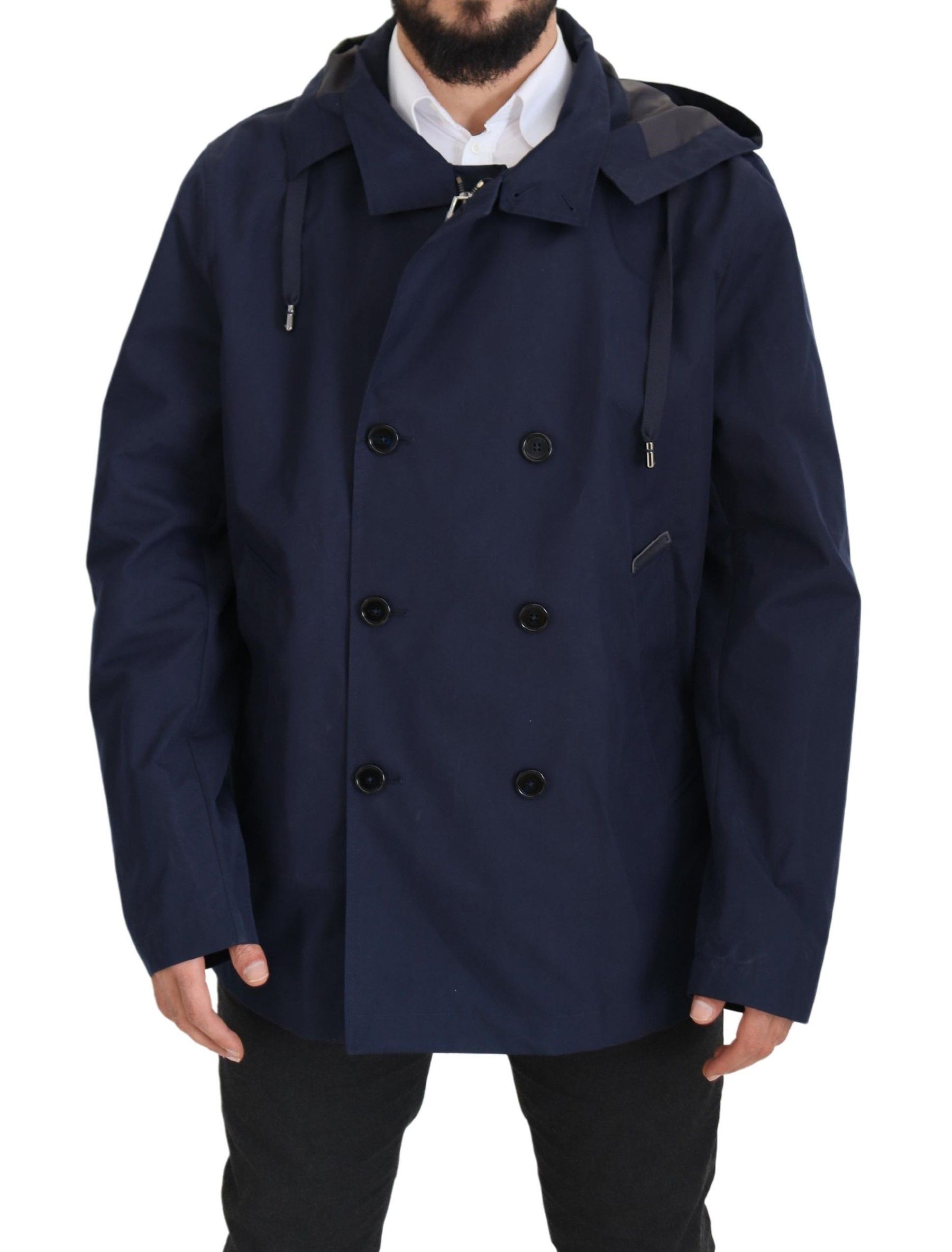 Dolce & Gabbana Blue Hooded Double Breasted Coat Jacket | Regal Royce