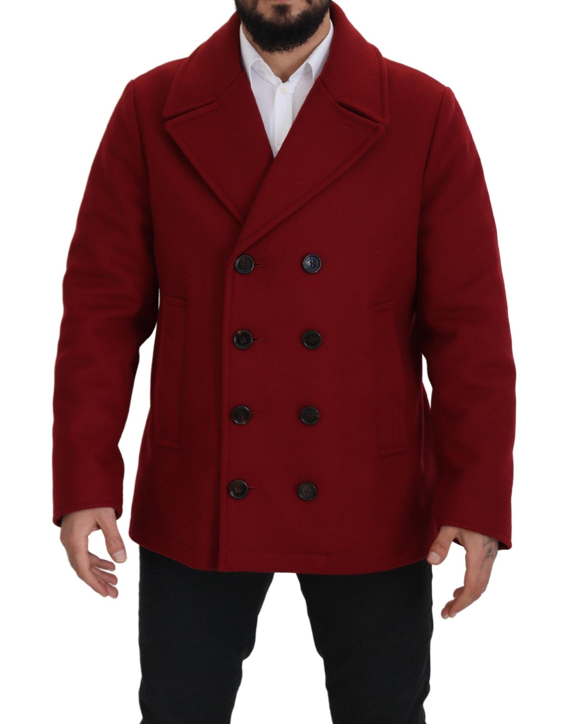 Dolce & Gabbana Red Wool Double Breasted Coat Jacket | Regal Royce
