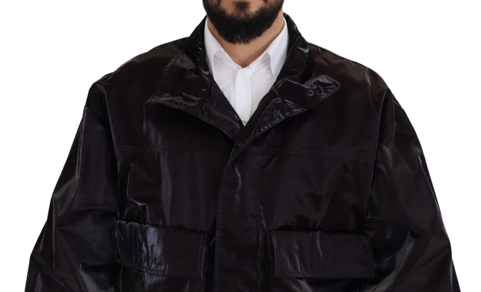 Dolce & Gabbana Bordeaux Nylon Collared Men Coat Jacket