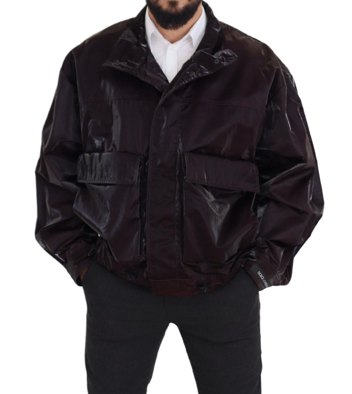 Dolce & Gabbana Bordeaux Nylon Collared Men Coat Jacket | Regal Royce