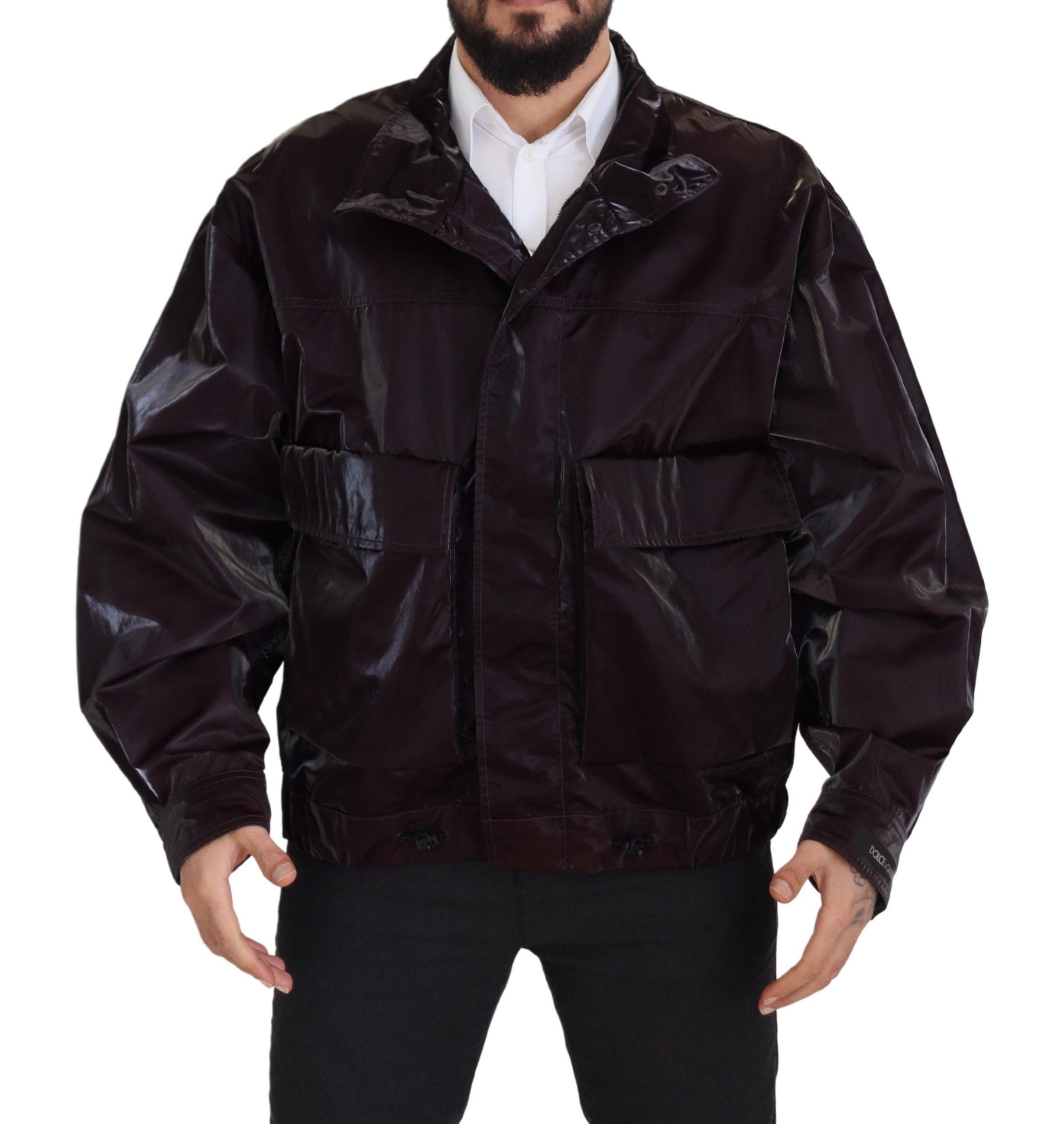 Dolce & Gabbana Bordeaux Nylon Collared Men Coat Jacket | Regal Royce