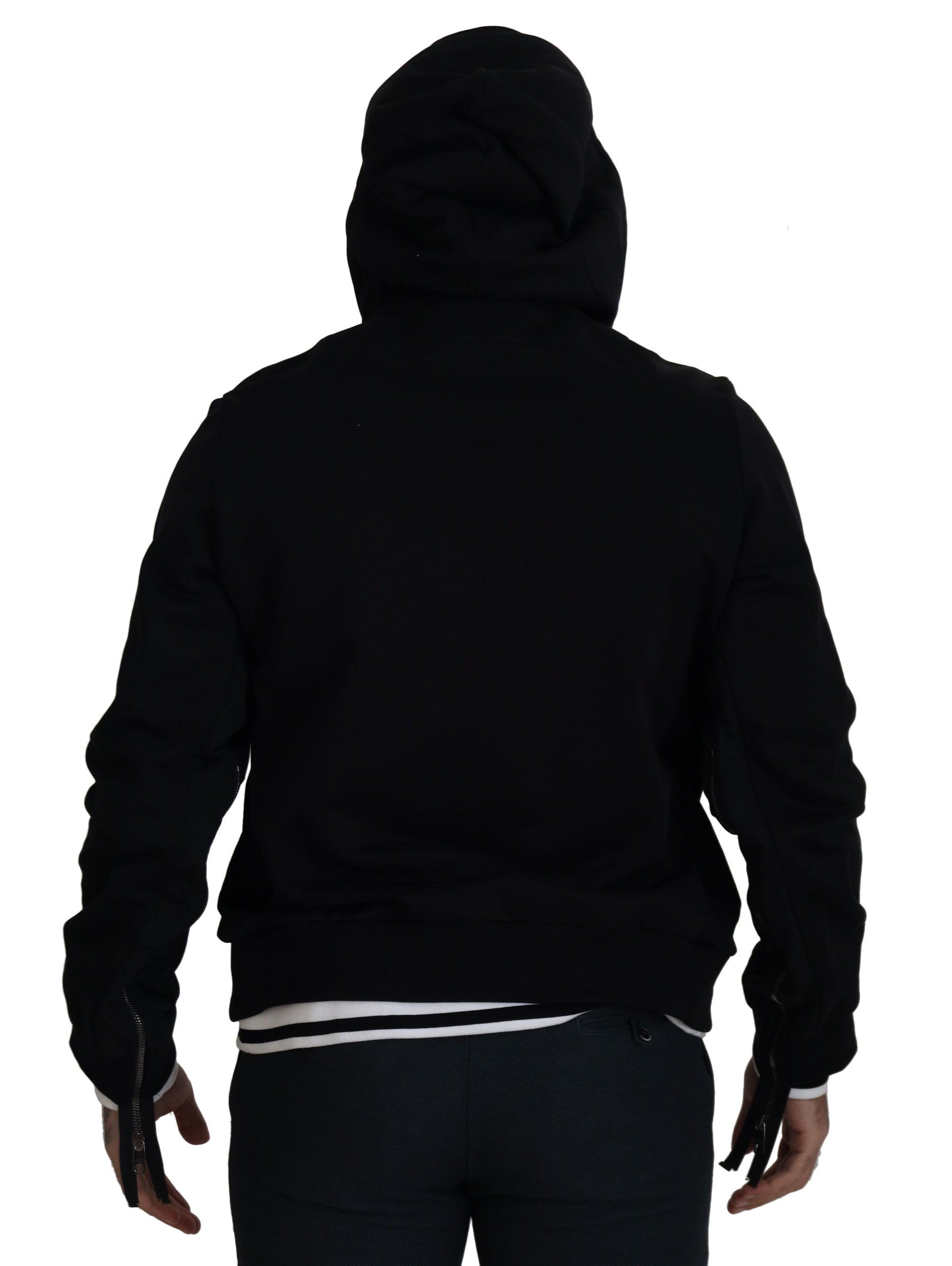 Dolce & Gabbana Black Polyester Hooded Full Zip Jacket | Regal Royce