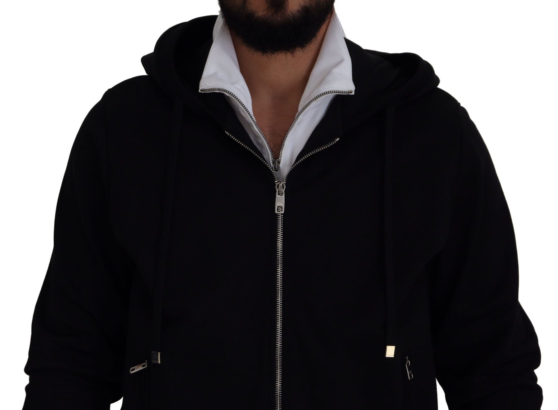 Dolce & Gabbana Black Polyester Hooded Full Zip Jacket | Regal Royce