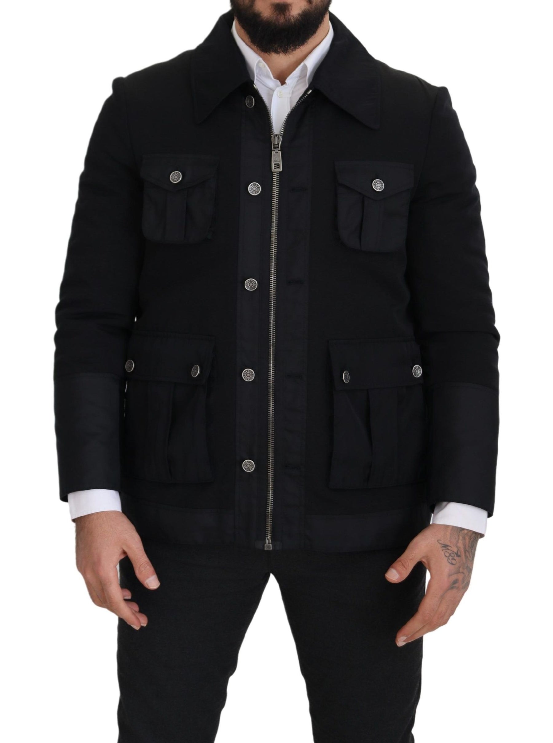 Dolce & Gabbana Black Wool Collared Full Zip Jacket | Regal Royce