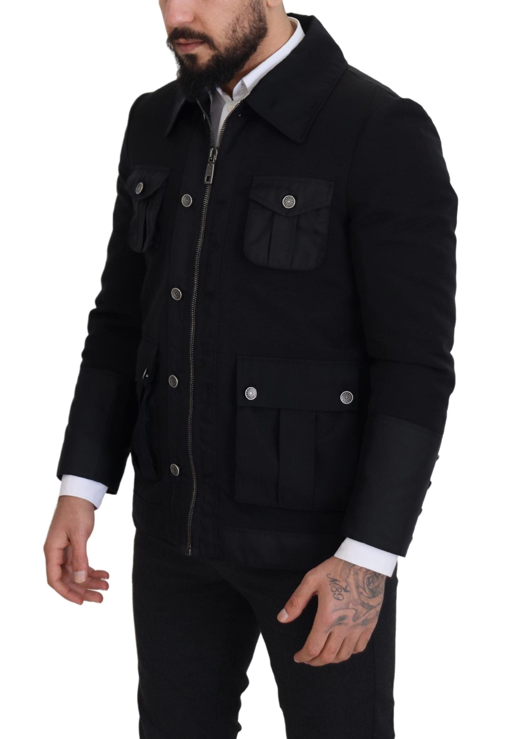 Dolce & Gabbana Black Wool Collared Full Zip Jacket | Regal Royce