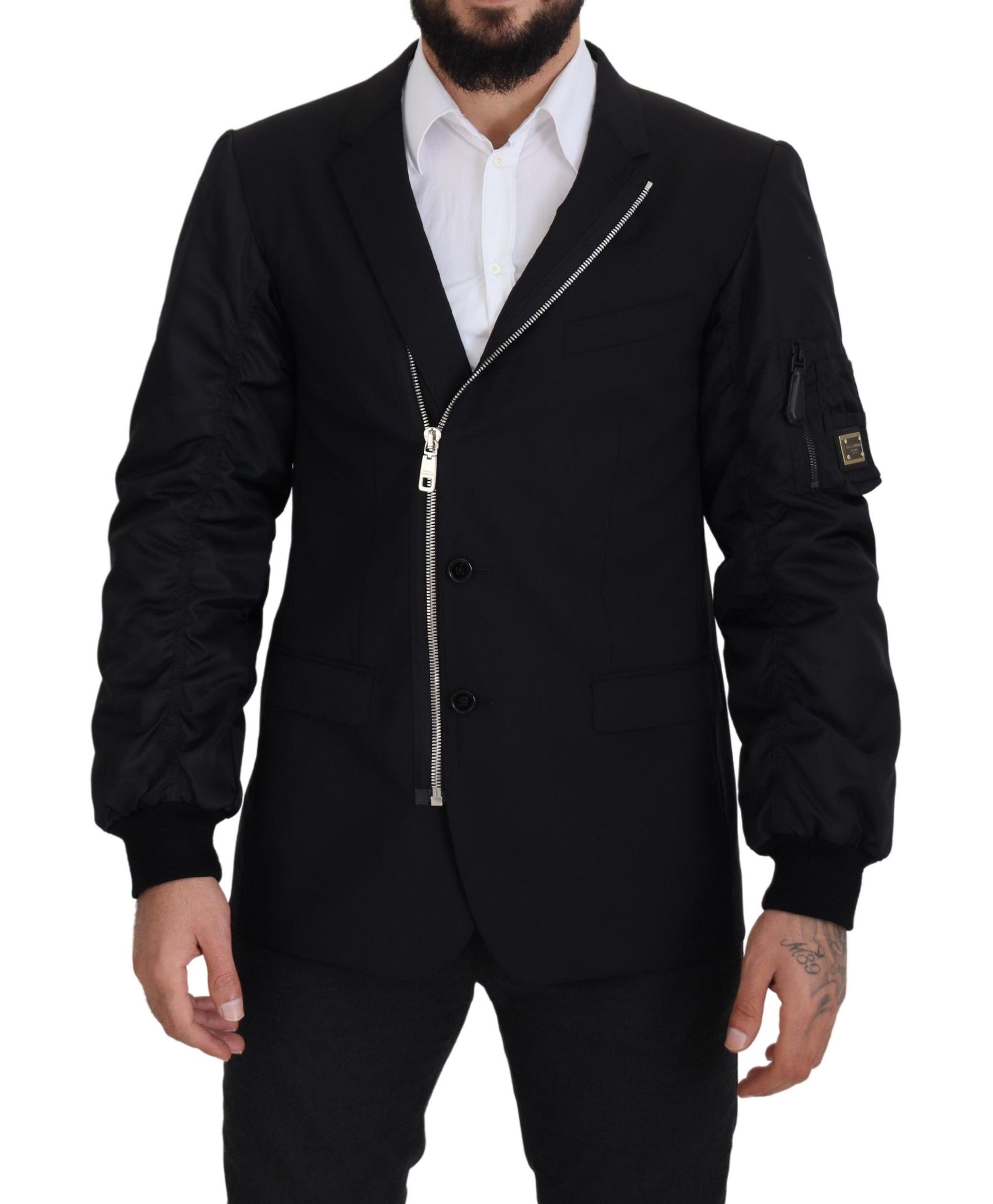 Dolce & Gabbana Black Wool Full Zip Long Sleeves Jacket | Regal Royce