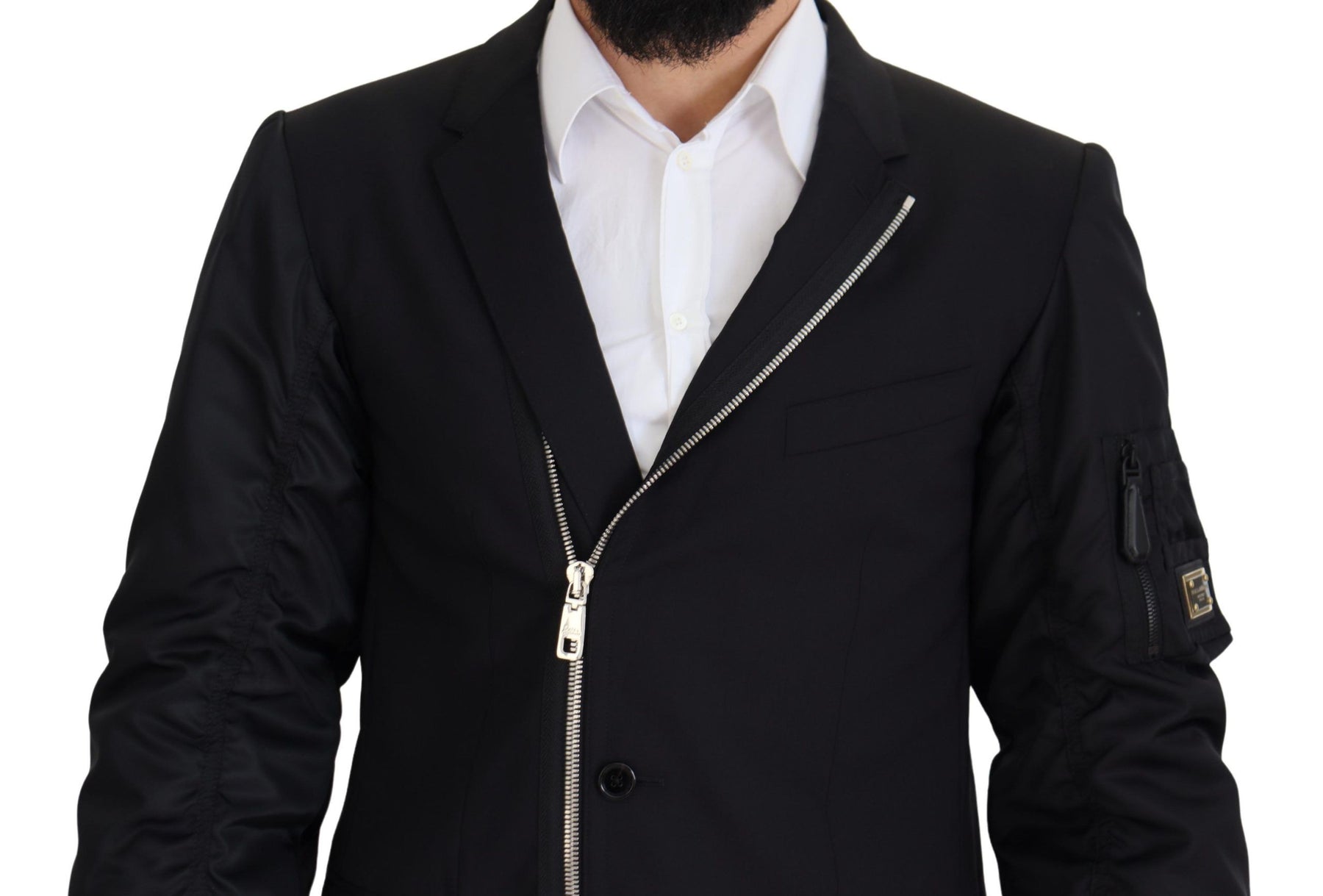 Dolce & Gabbana Black Wool Full Zip Long Sleeves Jacket | Regal Royce