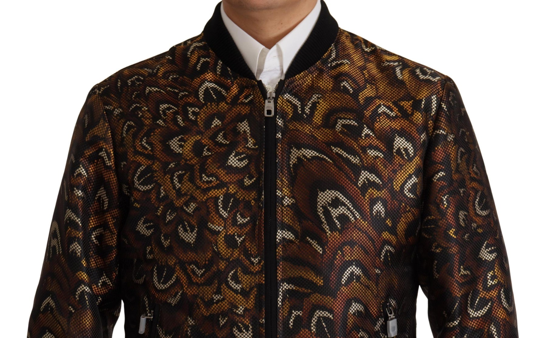 Dolce & Gabbana Brown Feather Full Zip Blouson Jacket | Regal Royce