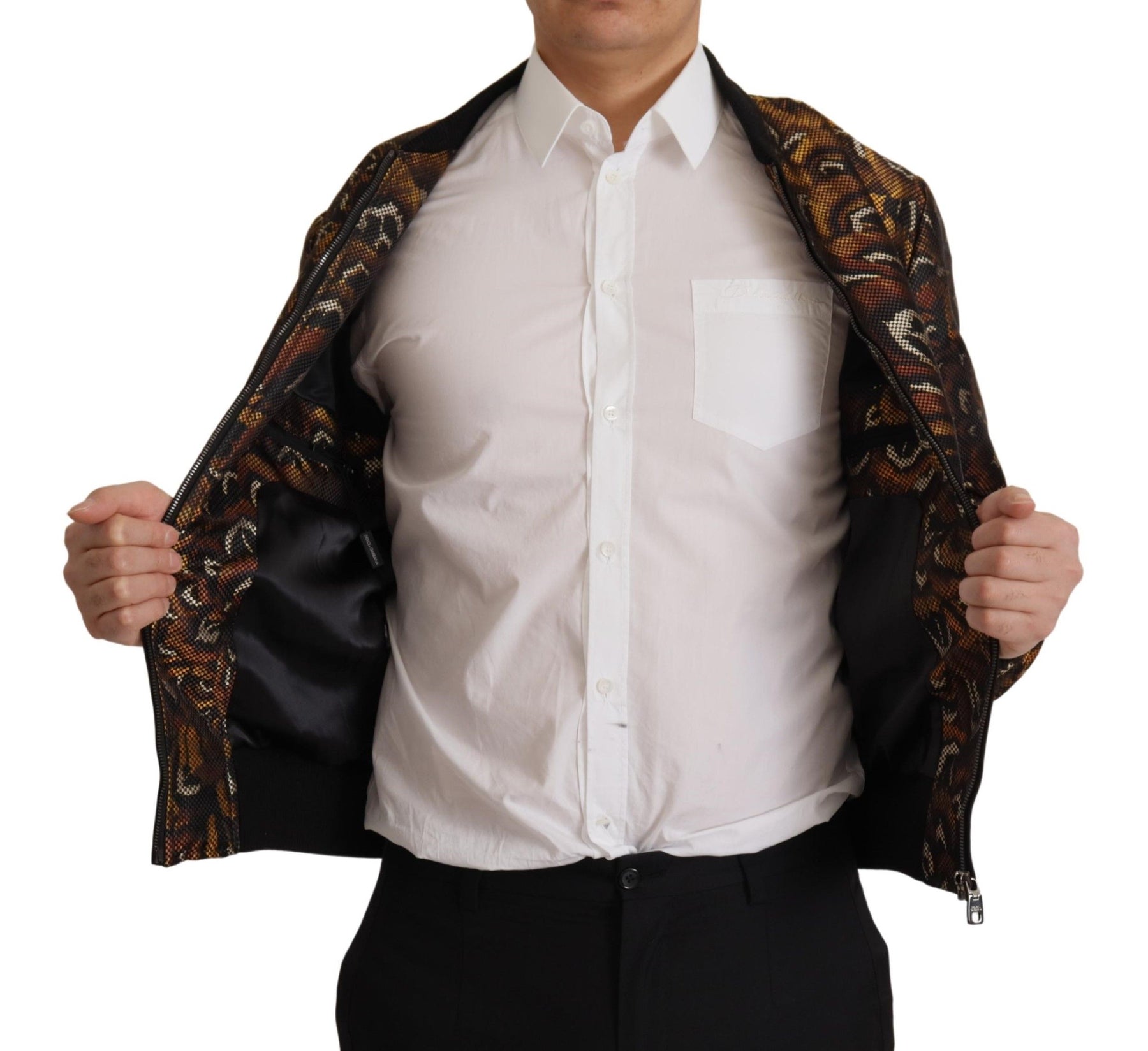 Dolce & Gabbana Brown Feather Full Zip Blouson Jacket | Regal Royce