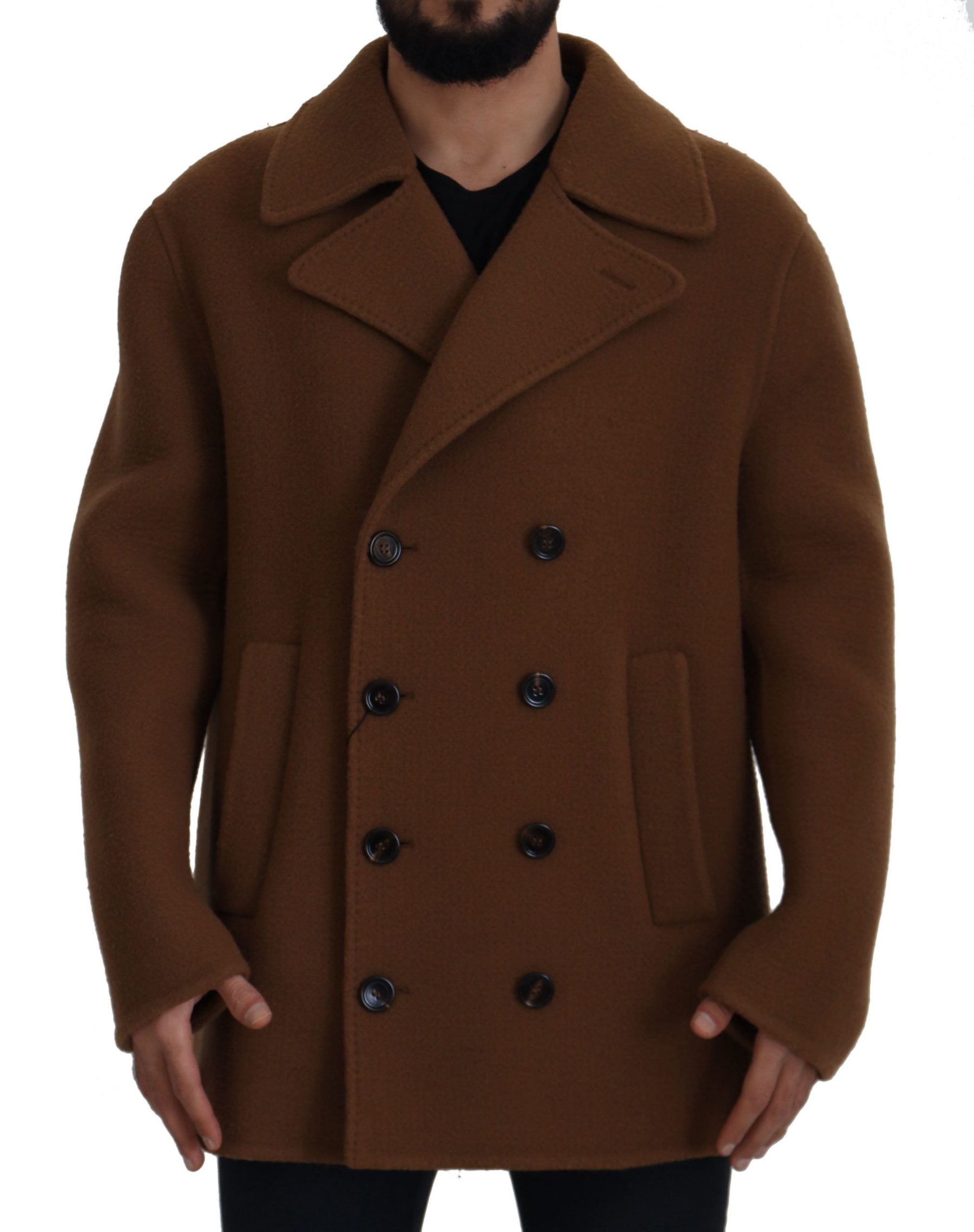 Dolce & Gabbana Brown Nylon Double Breasted Coat Jacket | Regal Royce