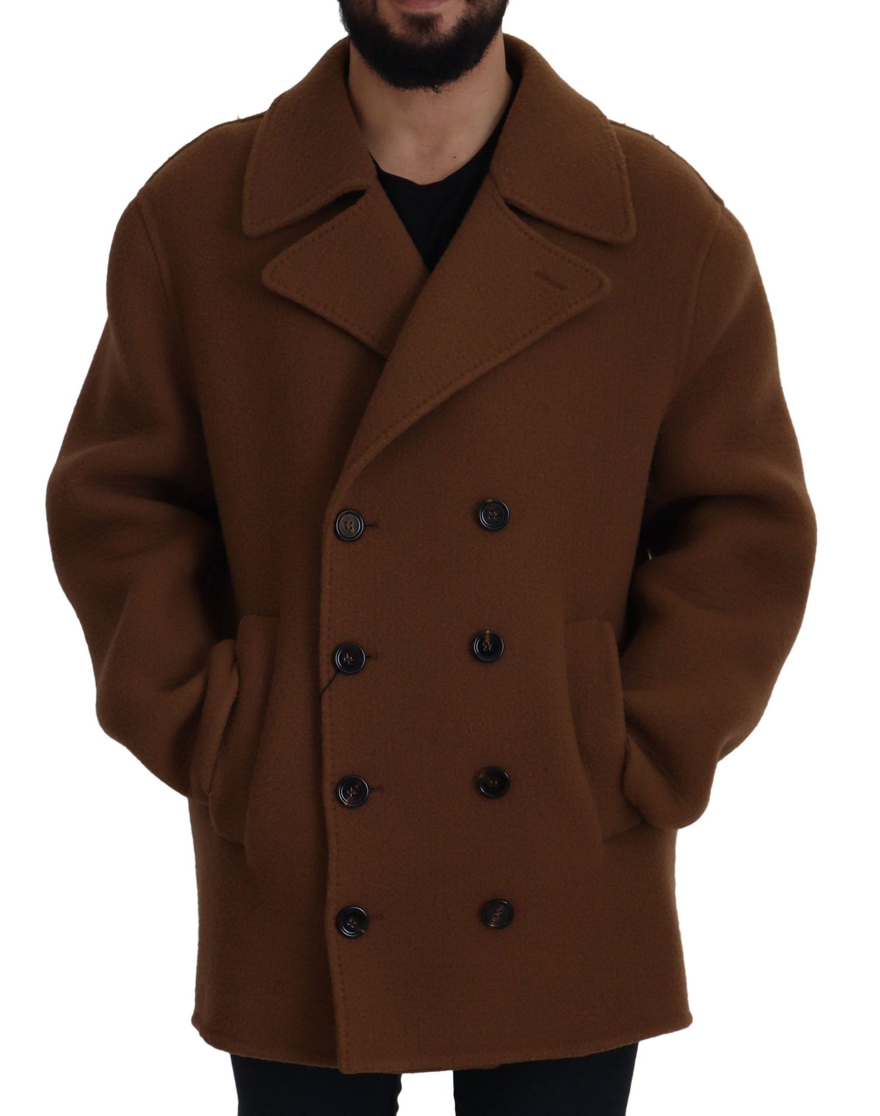 Dolce & Gabbana Brown Nylon Double Breasted Coat Jacket | Regal Royce