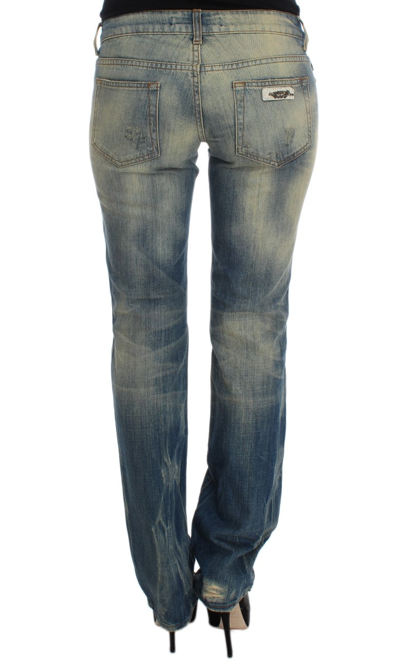 Cavalli Blue Wash Cotton Slim Fit Bootcut Jeans | Regal Royce