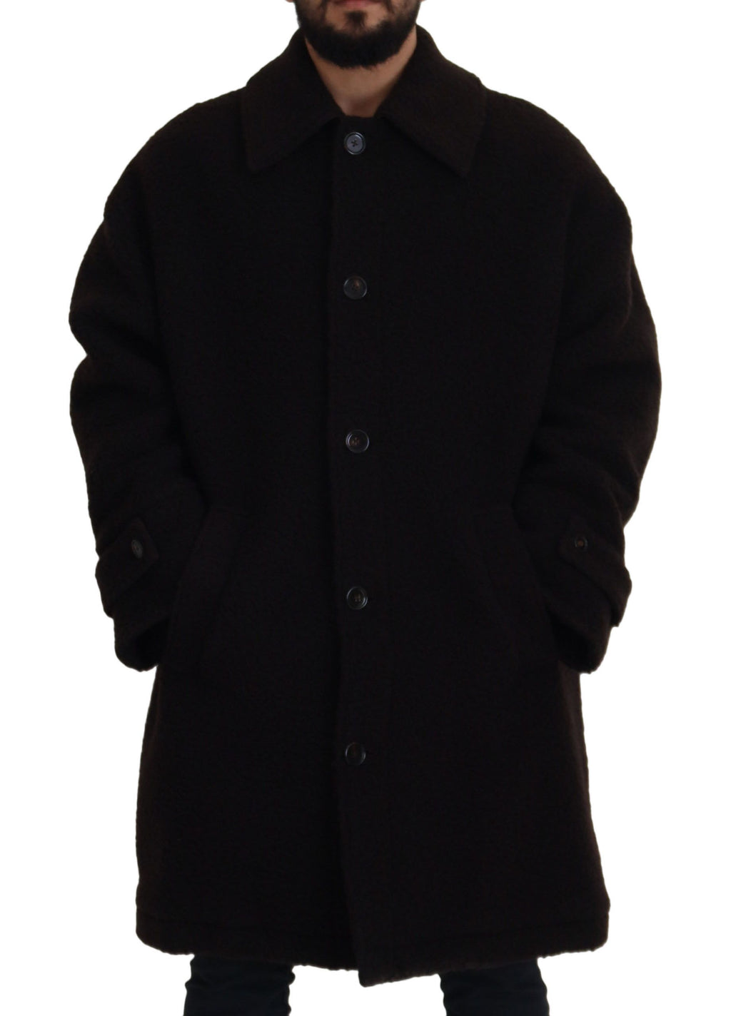 Dolce & Gabbana Black Alpaca Button Down Trench Coat Jacket
