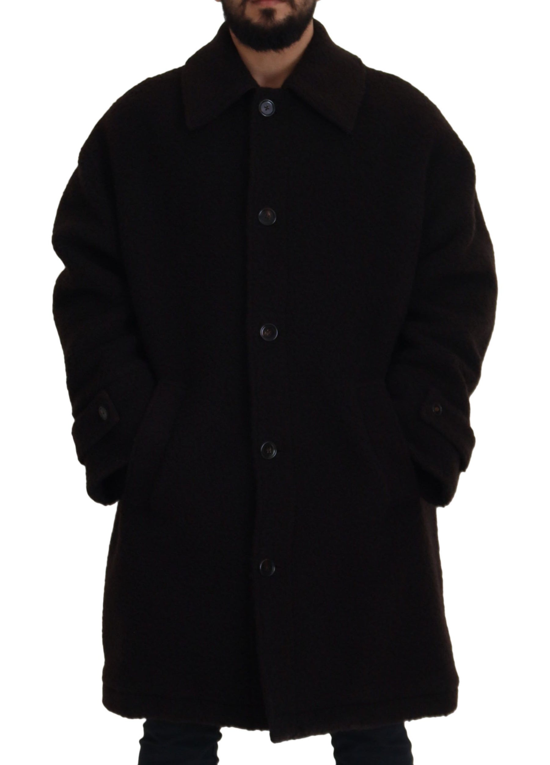 Dolce & Gabbana Black Alpaca Button Down Trench Coat Jacket | Regal Royce